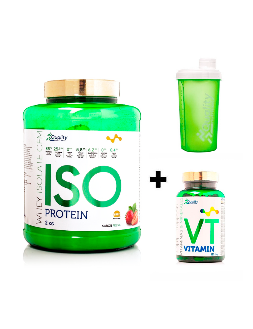 Pack ISOVIT ISO Quality Protein 100% CFM 2kg + REGALO Vitamin Quality 120 Cápsulas y Shaker